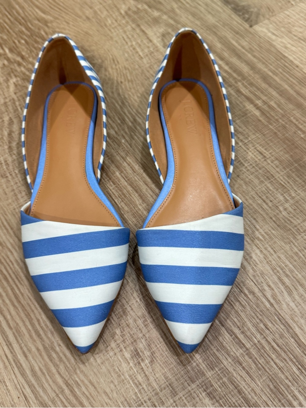 J.Crew Zoe d’Orsay Flats Blue White Stripe Pointed Toe Ballet Flats Size 6.5
